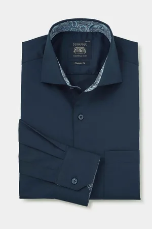 SAVILE ROW The Blue 100% Cotton Classic Fit Smart Casual ShirtL