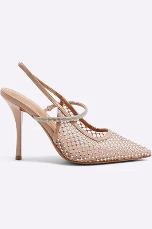 River Island Beige Mesh Diamante Sling Court Shoeseu355