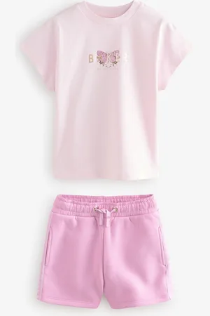 Ted Baker Pink Butterfly Back Print 100% Cotton T-Shirt & Sweat Shorts Set 2 Piece122128cm