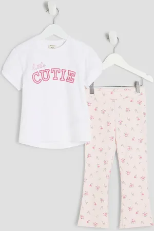 River Island Girls White Floral Print Wordy Kickflare Set8086cm