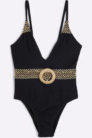 River Island Petite Texture Plunge Swimsuit