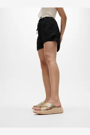 FitFlop F-mode Espadrille Leather Flatform Cross Black Sandals