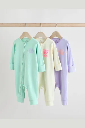 Next Two Way Zip Baby Footless 100% Cotton Sleepsuits 3 Pack (0mths-3yrs)8086cm
