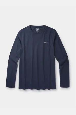 Aubin Blue Camblesforth Long Sleeve 100% Cotton T-Shirt