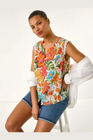 Roman Floral Print Lace Detail Vest Blouse42
