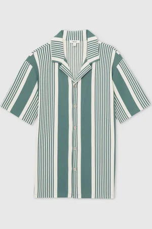 Reiss Alcazar Stripe Ribbed Cuban Collar Shirt