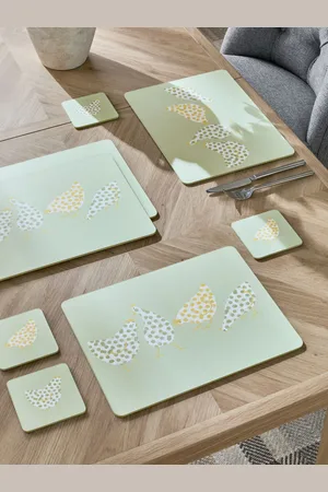 Next Set of 4 Pat and Peggy Chicken Placemats and CoastersEn