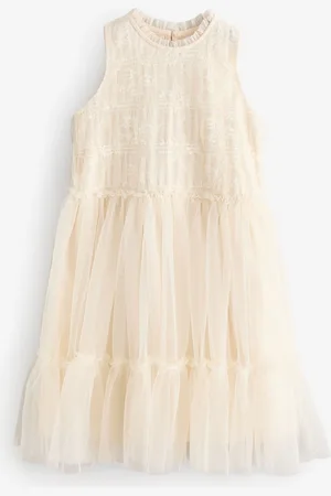 Next Tiered Mesh & Lace Bridesmaid Dress (3-16yrs)3 år (98cm)