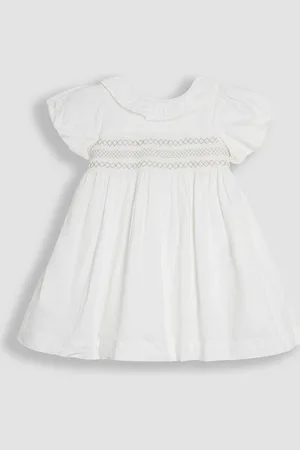 JoJo Maman Bébé Smocked Puff Sleeve Cotton Satin Flower Girl Dress98104cm