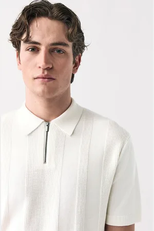 Next Normal pasform Cotton Rich Textured Knit Quarter Zip Polo-skjorterStor