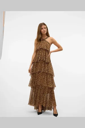 VERO MODA Leopard Halter Neck Tiered Ruffle Maxi Dress34