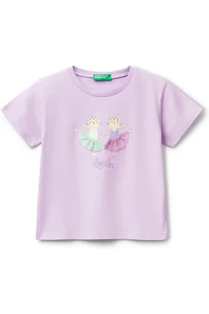 Benetton Girls Purple 100% Cotton Ballerina Print T-Shirt104110cm