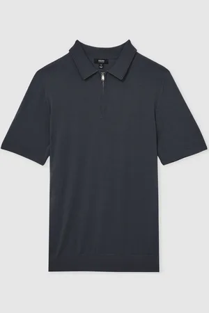 Reiss Maxwell Merino Wool Half-Zip Polo ShirtL