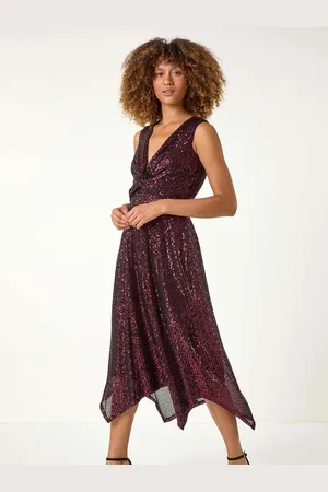 Roman Sequin Wrap Twist Front Midi Dress42