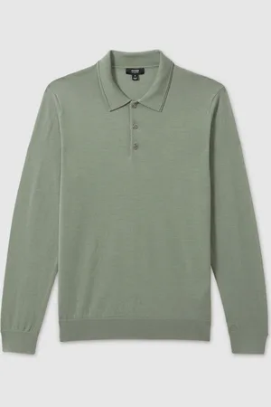 Reiss Trafford Merino Wool Long-Sleeve Polo ShirtM