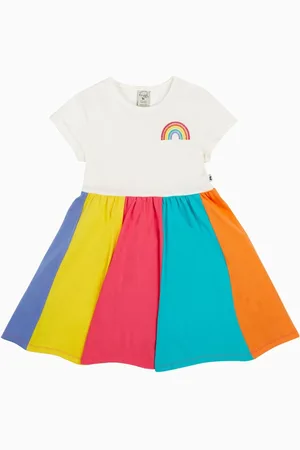 Frugi Kids Blue Rainbow 100% Organic Cotton Jersey Dress128134cm