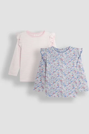 JoJo Maman Bébé 2-Pack Ditsy Floral & Stripe Frill Tops6-12 mdr