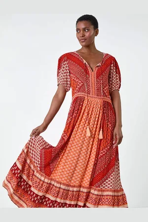 Roman Stripe Border Print Crinkle Maxi Dress40