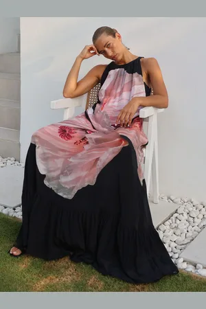 Religion Halterneck Maxi Dress With Large Floral Placement Print in Cupro36