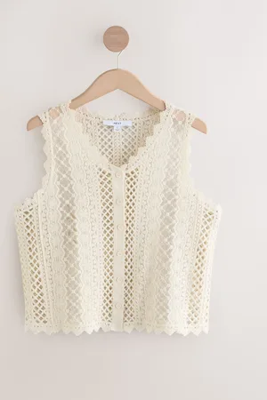 Next Stitch Lace Mesh Button Up Tank WaistcoatXXL almindelig
