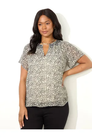 Live Unlimited London Curve Stone Ditsy Smocked Blouse56