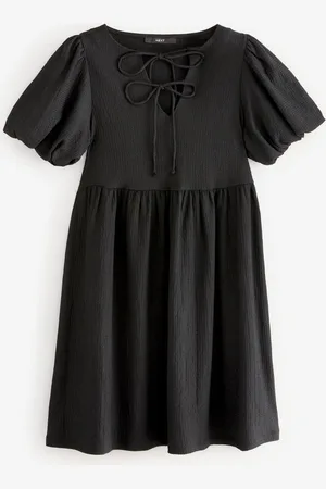 Next Textured Jersey Puff Sleeves Tie Front Detail Mini Dress38 Høj
