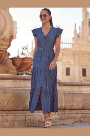 Sosandar Flæsekant Sleeve Tiered Hem Midi Kjole40