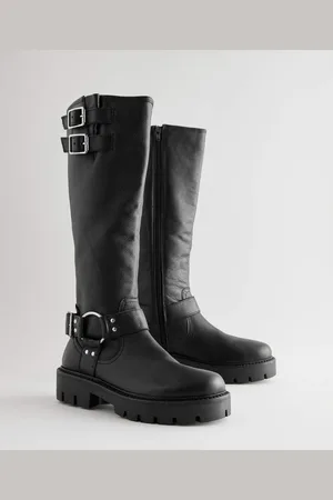 Next Forever Comfort Knee High Double Buckle Biker Boots