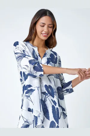 Roman Palm Print Wrap Hem Tunic Top38