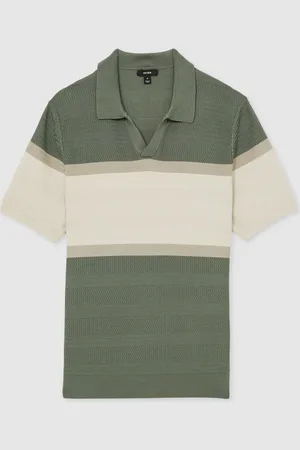Reiss Jefferson Textured Knit Stripe Polo ShirtM