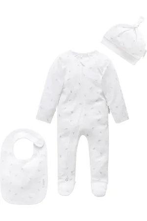 Purebaby Baby 100% Cotton Hat Bib & Sleepsuit Set 3 Piece6 - 12 måneder (68 - 80cm)
