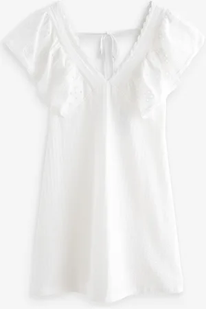 Next 100% Cotton Embroidered Sleeve Mini Dress46 Høj