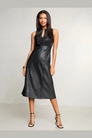Lipsy London Faux Leather Sleeveless Fit and Flare Midi Dress42