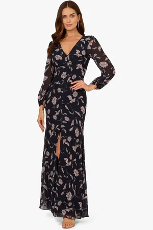 Adrianna Papell Blue Print Chiffon Long Dress42