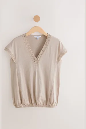 Next Short Sleeve Lace V-Neck Bubblehem 100% Cotton Top48høj