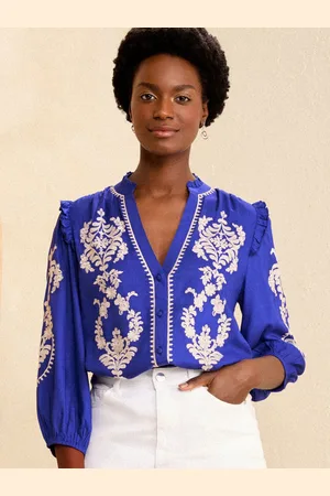 Love & Roses Embroidered V-Neck 3/4 Sleeve Blouse