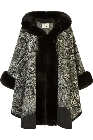 Yumi Faux Fur Trim Kapper og ponchoer With Paisley TrykS-M
