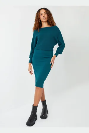 Threadbare Slash Neck Knitted Midi Kjole44