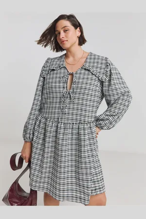 Simply Be Checked Krave Sløjfe Front Smock Kjole38