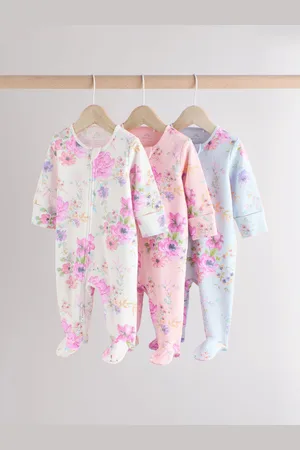 Next Floral Baby 100% Cotton Sleepsuits 3 Pack (0mths-2yrs)Up to 1 Month (56cm)