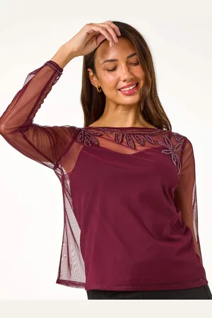 Roman Udsmykket Pailletter Mesh Top44