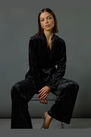 Roman Velvet Stripe Wide Leg Stretch Trousers46