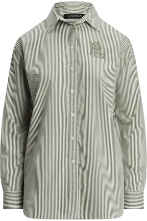 Ralph Lauren Kotta Stribet Broderet Logo SkjorterMiddel