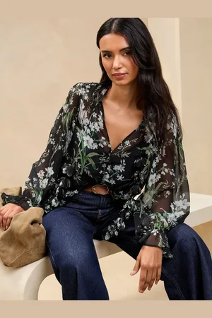Lipsy London Long Sleeve Blouse With 3D Floral Ties36