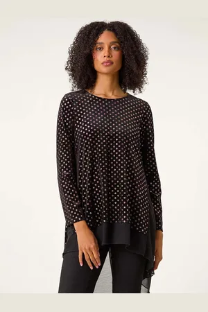 Roman Glitter Spot Tryk Chiffon Hem Tunika Top48
