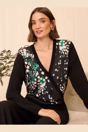 Love & Roses Woven Mix Printed Wrap Strikket Top