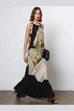Religion Halterneck Maxi Dress With Large Floral Placement Print in Cupro42