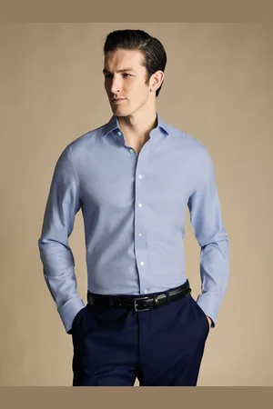 Charles Tyrwhitt Slim Fit Cutaway Non-iron Herringbone 100% Cotton Shirt41cm R (UK 16 R)