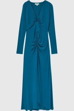 Reiss Remy Plunge Neck Ruche Midi Dress32