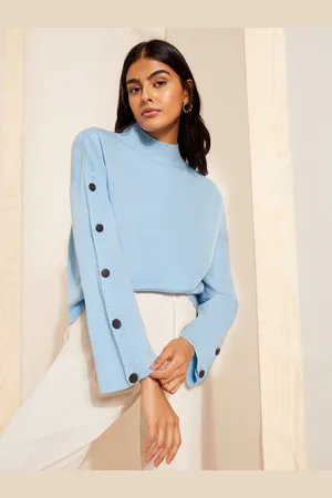 Friends Like These Flute Sleeve Button Højhalset Strik Trøje46